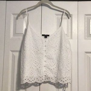 Primark White Button Down Lined Eyelet Lace Crop Top Size 14